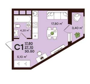 Студия квартира, вторичка, 31м2, 2/17 этаж
