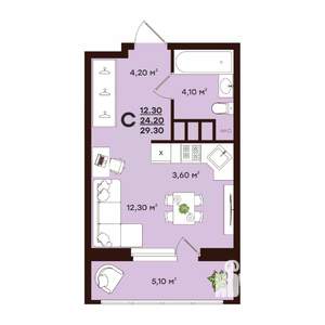 Студия квартира, вторичка, 29м2, 2/17 этаж