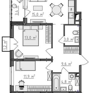 2-к квартира, вторичка, 59м2, 2/9 этаж
