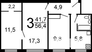 3-к квартира, вторичка, 56м2, 3/5 этаж