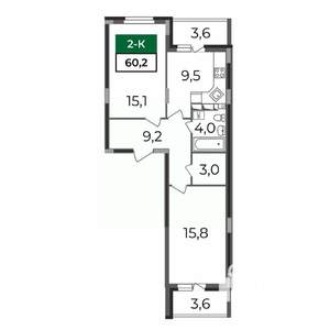 2-к квартира, строящийся дом, 60м2, 17/17 этаж