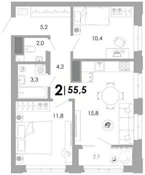 2-к квартира, вторичка, 56м2, 4/17 этаж
