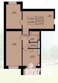 2-к квартира, сданный дом, 65м2, 8/8 этаж