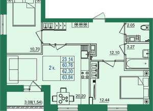 2-к квартира, вторичка, 62м2, 1/8 этаж