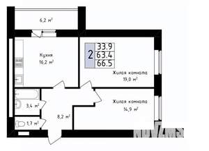 2-к квартира, вторичка, 67м2, 14/14 этаж
