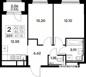 2-к квартира, вторичка, 48м2, 4/17 этаж