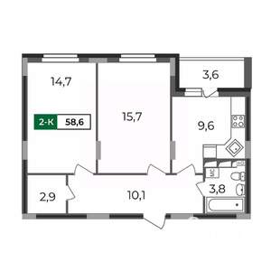 2-к квартира, строящийся дом, 59м2, 4/17 этаж