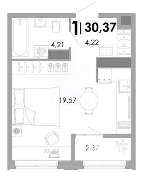 1-к квартира, вторичка, 30м2, 6/17 этаж