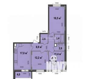 3-к квартира, вторичка, 77м2, 2/17 этаж