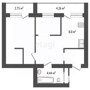 2-к квартира, вторичка, 44м2, 14/14 этаж