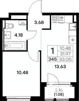 1-к квартира, вторичка, 33м2, 2/17 этаж