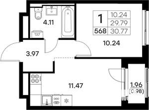 1-к квартира, вторичка, 31м2, 11/17 этаж