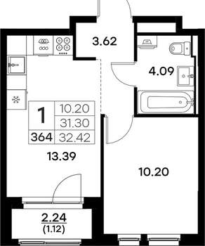 1-к квартира, вторичка, 32м2, 4/17 этаж