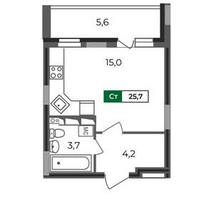 Студия квартира, строящийся дом, 26м2, 14/17 этаж