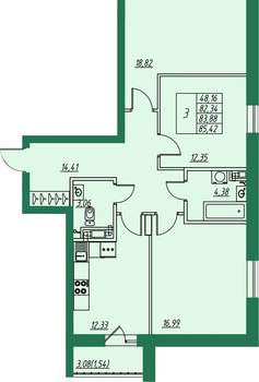 3-к квартира, вторичка, 84м2, 1/8 этаж