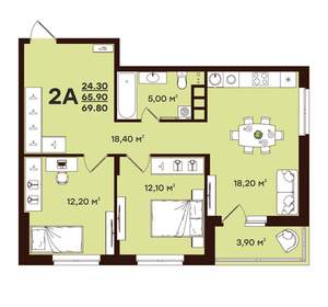 2-к квартира, вторичка, 70м2, 2/17 этаж