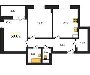 2-к квартира, вторичка, 60м2, 3/9 этаж