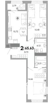 2-к квартира, вторичка, 66м2, 14/17 этаж