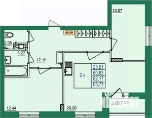 2-к квартира, вторичка, 62м2, 3/8 этаж