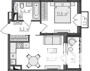 1-к квартира, вторичка, 39м2, 3/9 этаж