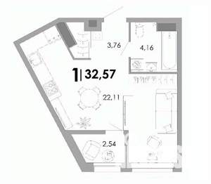 1-к квартира, вторичка, 33м2, 6/17 этаж