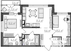 2-к квартира, вторичка, 66м2, 2/9 этаж
