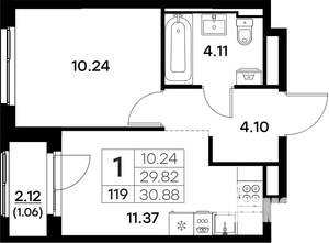 1-к квартира, вторичка, 31м2, 11/17 этаж