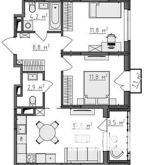 2-к квартира, вторичка, 59м2, 5/9 этаж