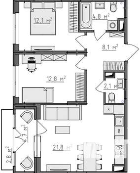 2-к квартира, вторичка, 65м2, 2/9 этаж