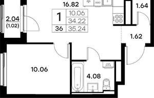 1-к квартира, вторичка, 35м2, 4/17 этаж