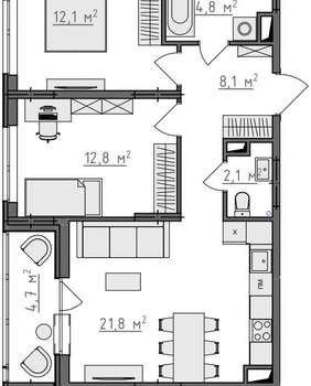 2-к квартира, вторичка, 64м2, 6/9 этаж
