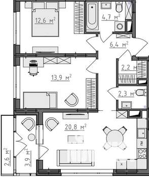 2-к квартира, вторичка, 66м2, 5/9 этаж