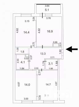 3-к квартира, вторичка, 85м2, 6/7 этаж