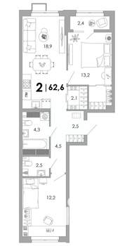 2-к квартира, вторичка, 63м2, 8/16 этаж