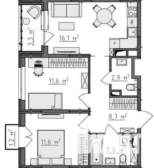 2-к квартира, вторичка, 58м2, 4/9 этаж