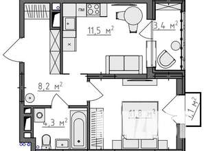 1-к квартира, вторичка, 38м2, 3/9 этаж