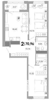 2-к квартира, вторичка, 71м2, 15/17 этаж