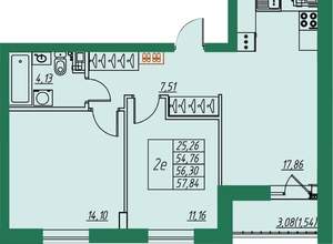 2-к квартира, вторичка, 56м2, 1/8 этаж
