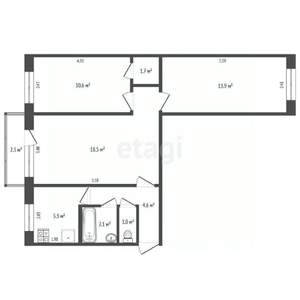 3-к квартира, вторичка, 58м2, 2/5 этаж