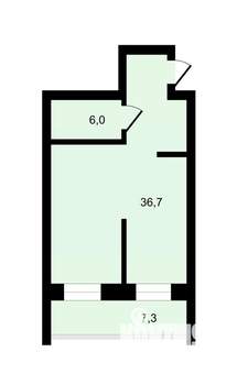 1-к квартира, вторичка, 43м2, 1/7 этаж