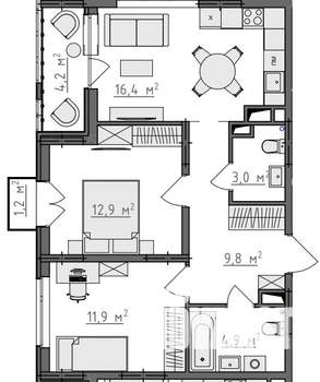 2-к квартира, вторичка, 61м2, 7/9 этаж