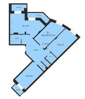 3-к квартира, вторичка, 112м2, 13/15 этаж