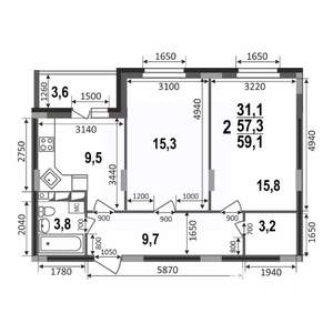 2-к квартира, строящийся дом, 59м2, 1/17 этаж