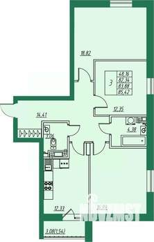 3-к квартира, строящийся дом, 84м2, 3/8 этаж