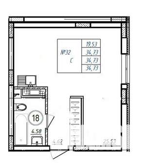 Студия квартира, вторичка, 35м2, 1/9 этаж