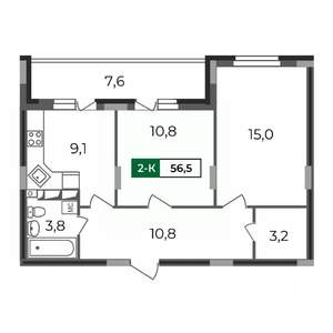 2-к квартира, вторичка, 57м2, 8/17 этаж