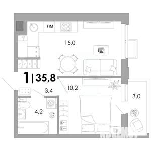 1-к квартира, вторичка, 36м2, 2/16 этаж