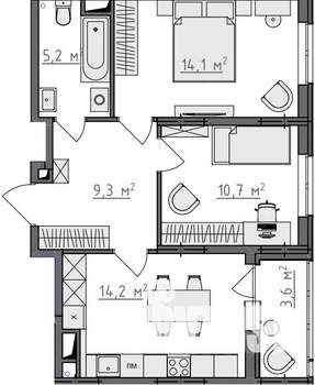 2-к квартира, вторичка, 55м2, 7/9 этаж