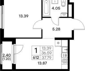 1-к квартира, вторичка, 38м2, 4/17 этаж