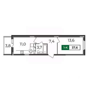 1-к квартира, вторичка, 38м2, 11/17 этаж